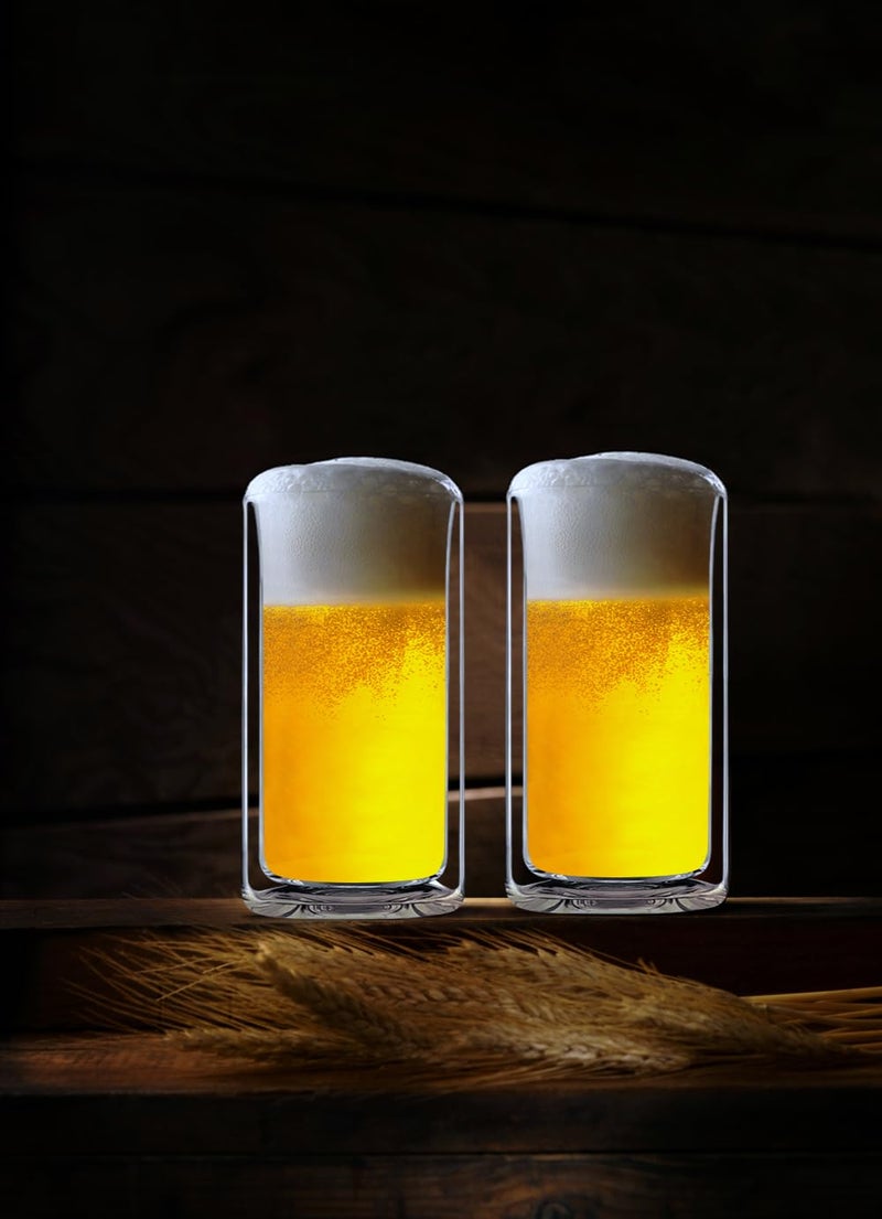 Sun's Tea 13oz Ultra Clear Strong Double Wall Thermal Insulated Highball Drinking Glasses for Beer, Coffee, Juice, Smoothie, Mojito, Soda, Milk and Mixed Beverages, Set of 2 (real glass, not-plastic) - Image 2